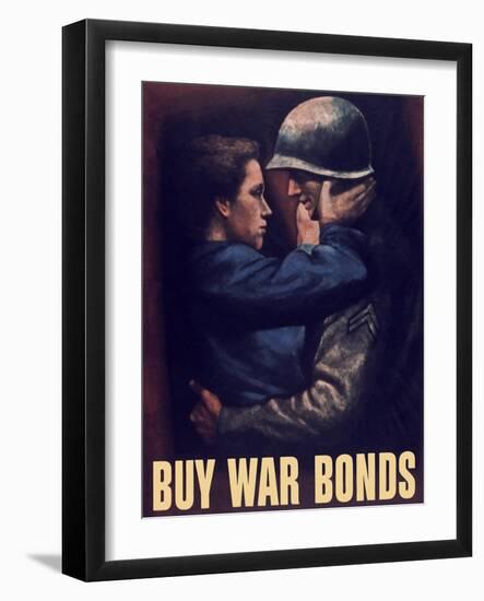 World War II Propaganda Poster of a Soldier Embracing a Woman-null-Framed Art Print
