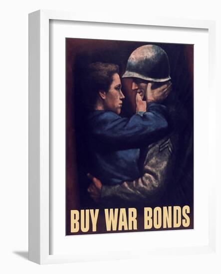 World War II Propaganda Poster of a Soldier Embracing a Woman-null-Framed Art Print