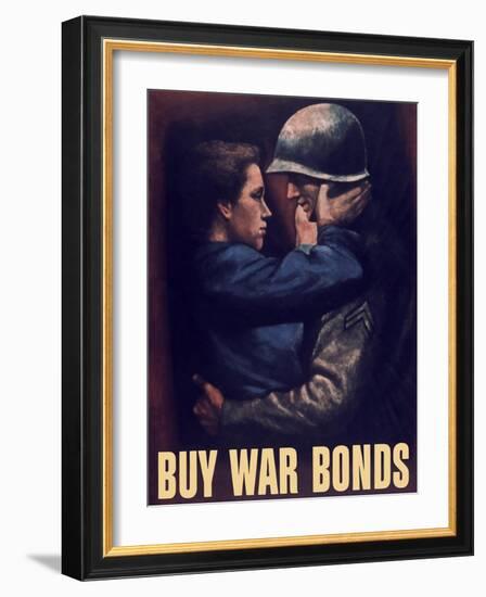 World War II Propaganda Poster of a Soldier Embracing a Woman-null-Framed Art Print