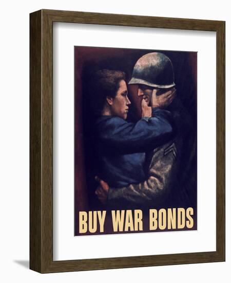 World War II Propaganda Poster of a Soldier Embracing a Woman-null-Framed Art Print