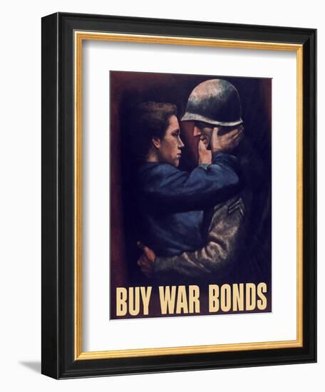 World War II Propaganda Poster of a Soldier Embracing a Woman-null-Framed Art Print