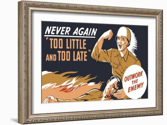 World War II Propaganda Poster of a Soldier Holding His Dead Comrade-null-Framed Art Print