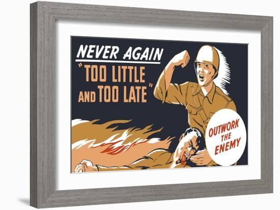 World War II Propaganda Poster of a Soldier Holding His Dead Comrade-null-Framed Art Print