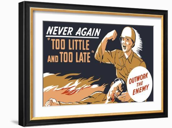 World War II Propaganda Poster of a Soldier Holding His Dead Comrade-null-Framed Art Print