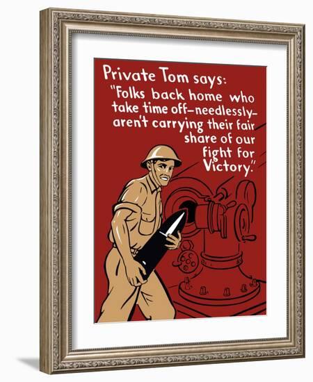 World War II Propaganda Poster of a Soldier Loading an Artillery Gun-null-Framed Art Print