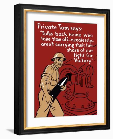 World War II Propaganda Poster of a Soldier Loading an Artillery Gun-null-Framed Art Print