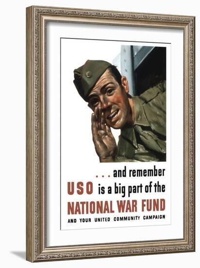 World War II Propaganda Poster of a Soldier Shouting from a Window-null-Framed Art Print