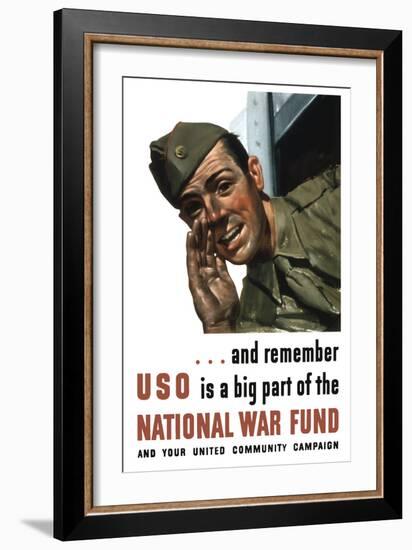 World War II Propaganda Poster of a Soldier Shouting from a Window-null-Framed Art Print