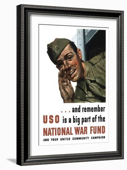 World War II Propaganda Poster of a Soldier Shouting from a Window-null-Framed Art Print