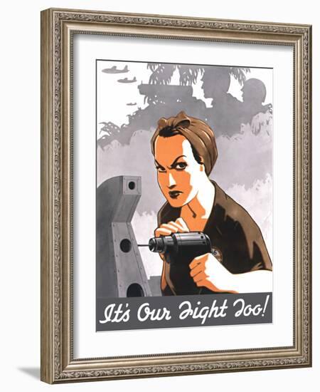 World War II Propaganda Poster of Rosie the Riveter Operating a Drill-null-Framed Art Print