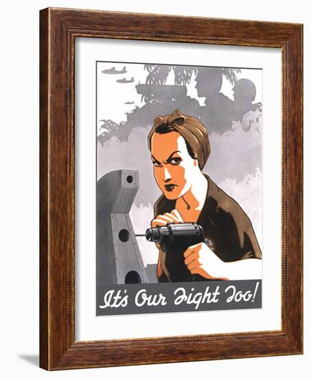 World War II Propaganda Poster of Rosie the Riveter Operating a Drill-null-Framed Art Print