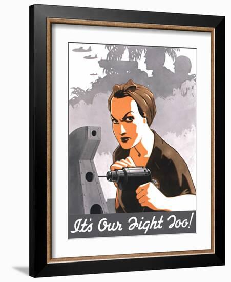 World War II Propaganda Poster of Rosie the Riveter Operating a Drill-null-Framed Art Print