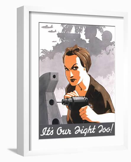 World War II Propaganda Poster of Rosie the Riveter Operating a Drill-null-Framed Art Print