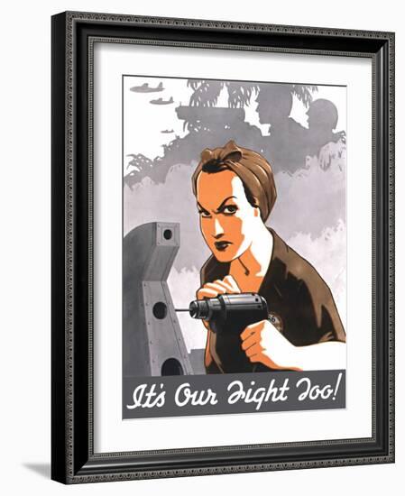 World War II Propaganda Poster of Rosie the Riveter Operating a Drill-null-Framed Art Print