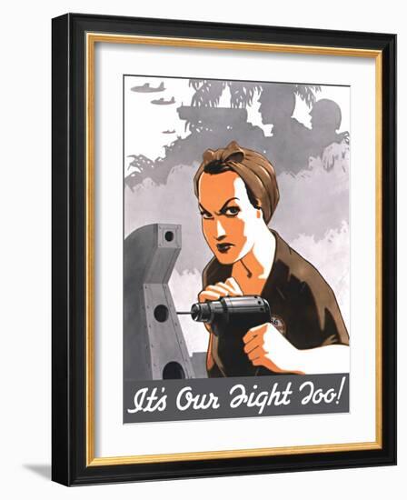 World War II Propaganda Poster of Rosie the Riveter Operating a Drill-null-Framed Art Print