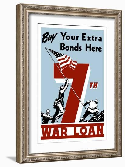 World War II Propaganda Poster of Soldiers Raising the American Flag-null-Framed Art Print