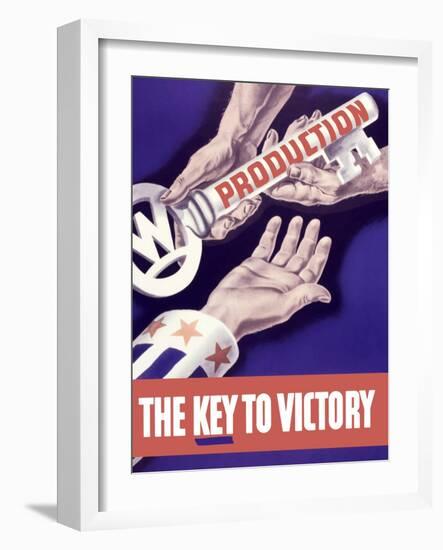 World War II Propaganda Poster of Someone Giving a Large Key to the Hand of Uncle Sam-null-Framed Art Print