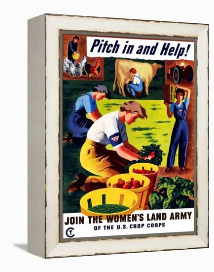 World War II Propaganda Poster of Women Doing Chores on a Farm-null-Framed Stretched Canvas