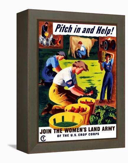 World War II Propaganda Poster of Women Doing Chores on a Farm-null-Framed Stretched Canvas