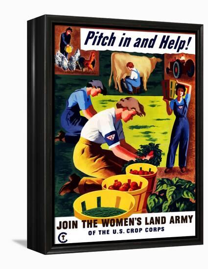 World War II Propaganda Poster of Women Doing Chores on a Farm-null-Framed Stretched Canvas