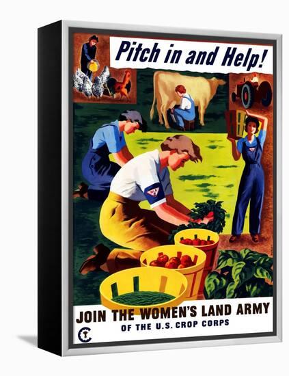 World War II Propaganda Poster of Women Doing Chores on a Farm-null-Framed Stretched Canvas