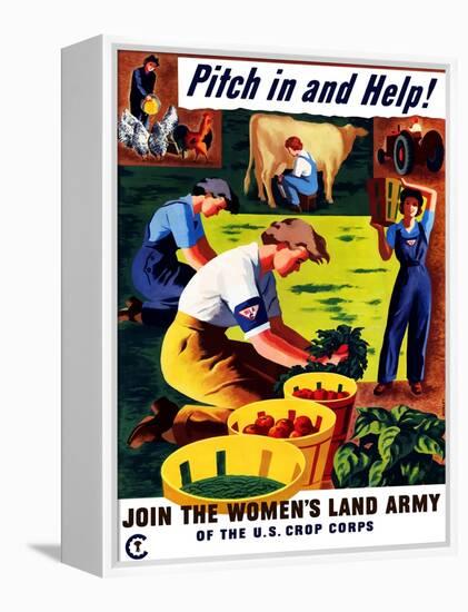 World War II Propaganda Poster of Women Doing Chores on a Farm-null-Framed Stretched Canvas