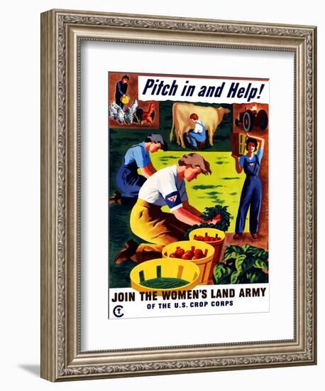 World War II Propaganda Poster of Women Doing Chores on a Farm-null-Framed Premium Giclee Print