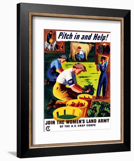 World War II Propaganda Poster of Women Doing Chores on a Farm-null-Framed Premium Giclee Print