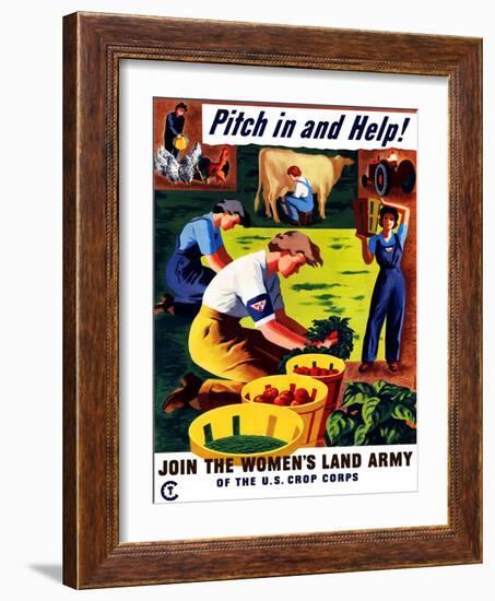 World War II Propaganda Poster of Women Doing Chores on a Farm-null-Framed Art Print