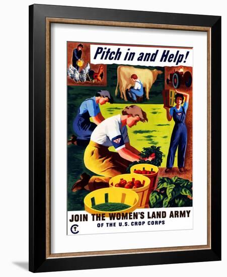 World War II Propaganda Poster of Women Doing Chores on a Farm-null-Framed Art Print