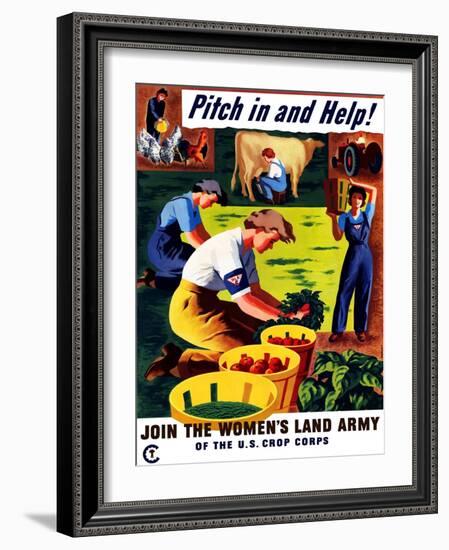 World War II Propaganda Poster of Women Doing Chores on a Farm-null-Framed Art Print