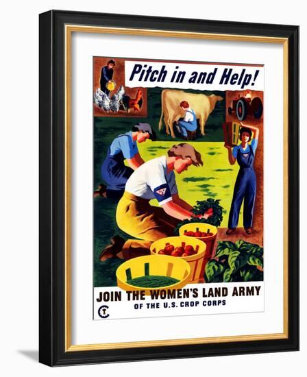 World War II Propaganda Poster of Women Doing Chores on a Farm-null-Framed Art Print