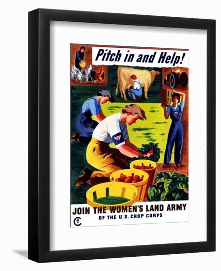 World War II Propaganda Poster of Women Doing Chores on a Farm-null-Framed Art Print