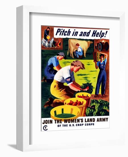 World War II Propaganda Poster of Women Doing Chores on a Farm-null-Framed Art Print