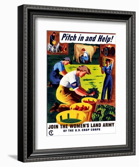 World War II Propaganda Poster of Women Doing Chores on a Farm-null-Framed Art Print