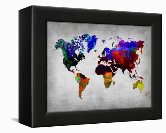 World Watercolor Map 12-NaxArt-Framed Stretched Canvas