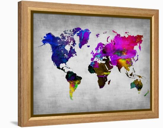 World Watercolor Map 13-NaxArt-Framed Stretched Canvas