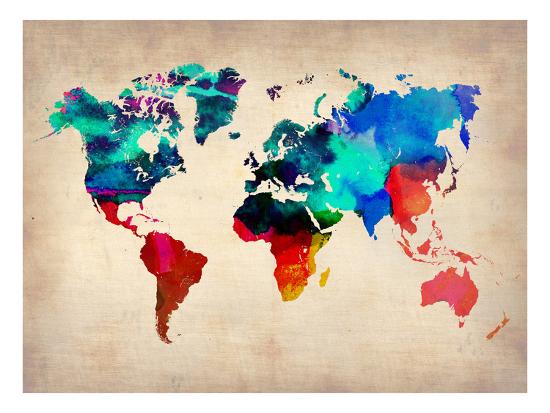 World Watercolor Map 1 Art Print Naxart Art Com
