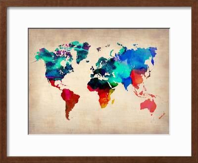 World Watercolor Map 1 Art Print Naxart Art Com