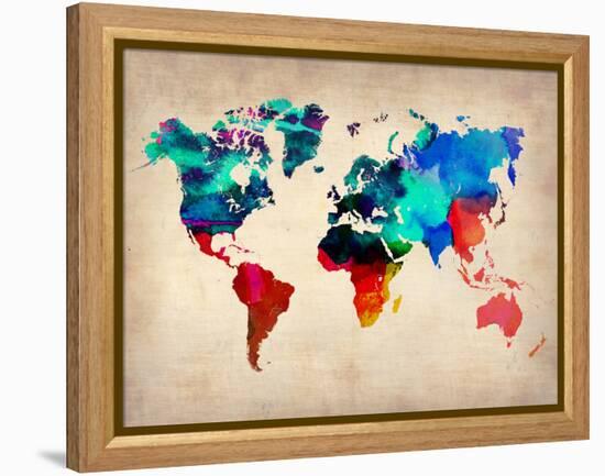 World Watercolor Map 1-NaxArt-Framed Stretched Canvas