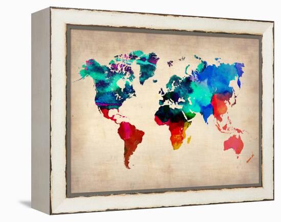 World Watercolor Map 1-NaxArt-Framed Stretched Canvas