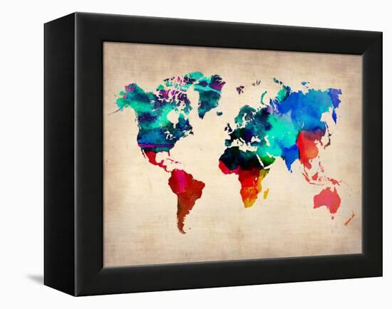 World Watercolor Map 1-NaxArt-Framed Stretched Canvas