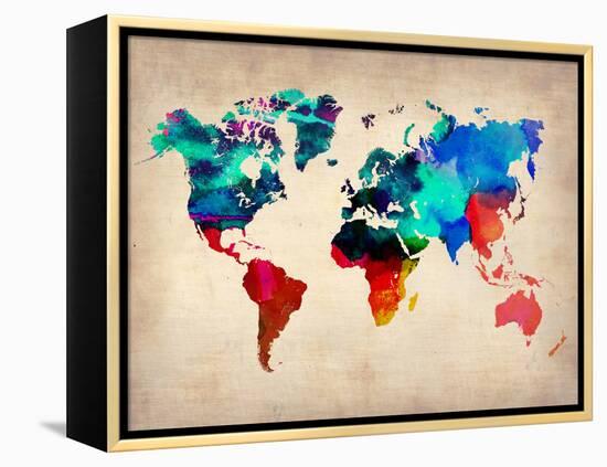 World Watercolor Map 1-NaxArt-Framed Stretched Canvas