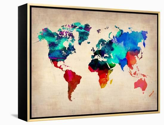 World Watercolor Map 1-NaxArt-Framed Stretched Canvas
