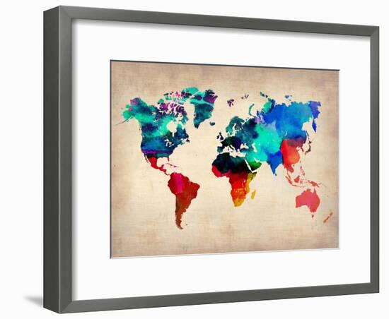 World Watercolor Map 1-NaxArt-Framed Premium Giclee Print