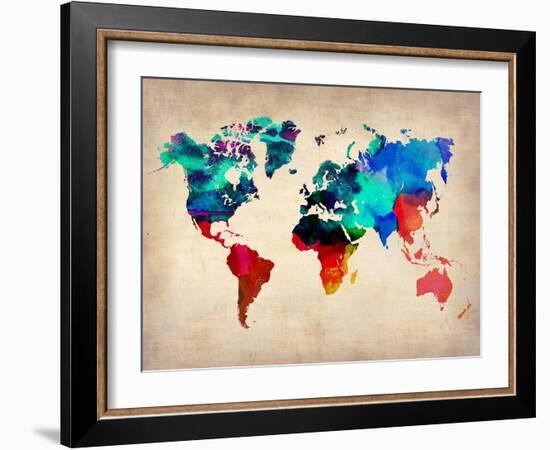 World Watercolor Map 1-NaxArt-Framed Premium Giclee Print