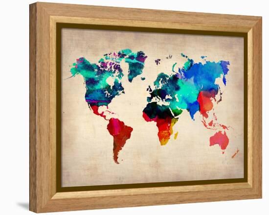 World Watercolor Map 1-NaxArt-Framed Stretched Canvas