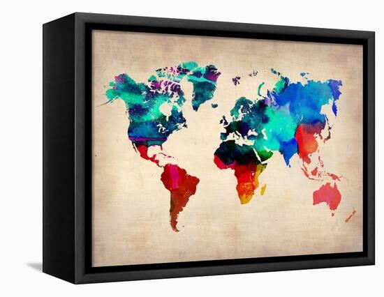 World Watercolor Map 1-NaxArt-Framed Stretched Canvas