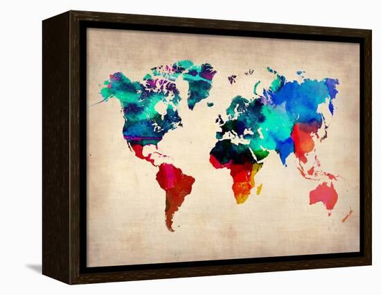 World Watercolor Map 1-NaxArt-Framed Stretched Canvas