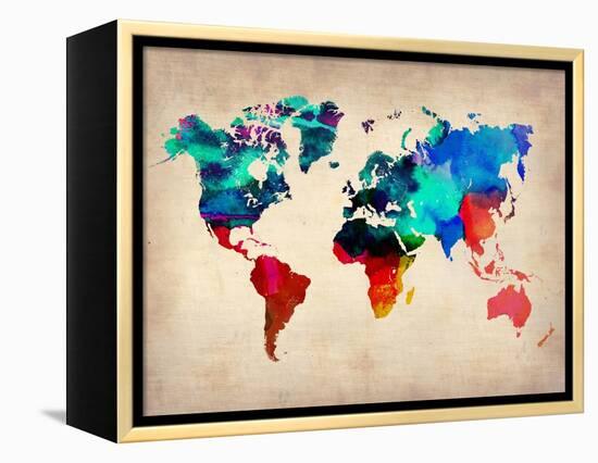 World Watercolor Map 1-NaxArt-Framed Stretched Canvas